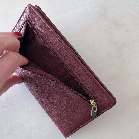 New! NWOT Lark & Ives continental snap wallet (Bordeaux / maroon with gold trim) - Picture 6 of 7